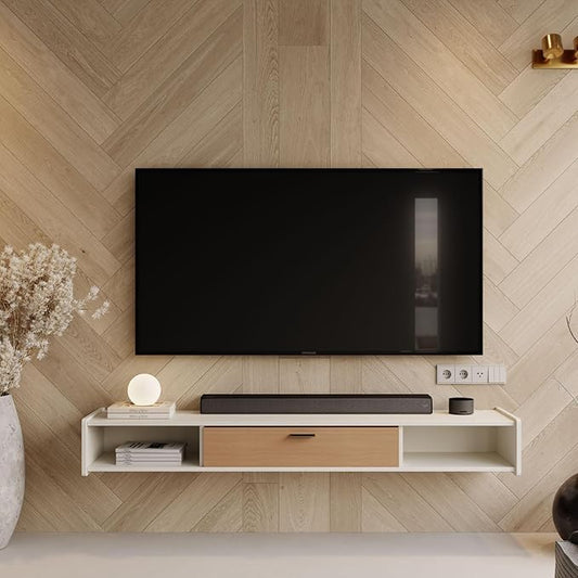 55'' Floating TV Stand,Wall Mounted TV Console,Floating TV Cabinet,Under TV Shelf for Bedroom Living Room(White)