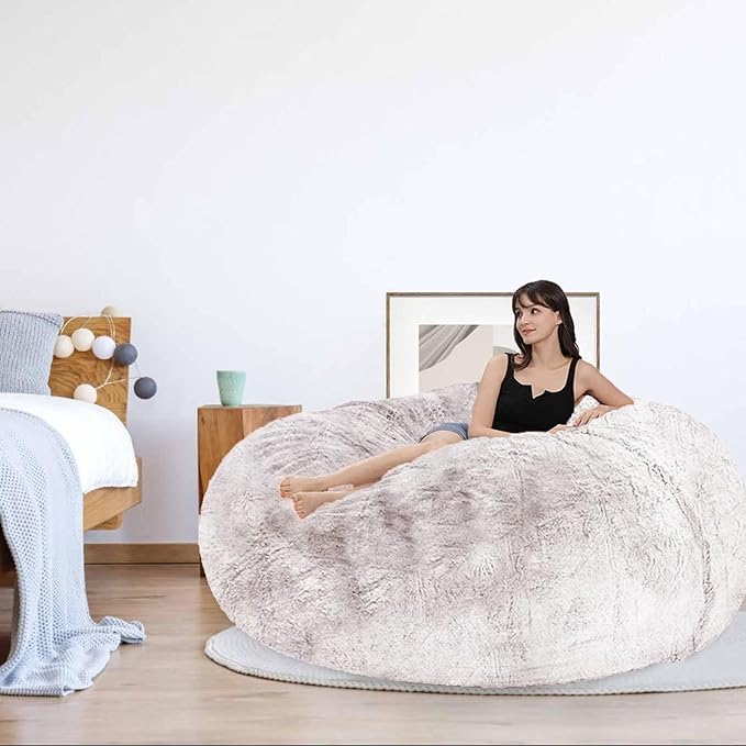 Bean Bag Chair for Adults Kids Without Filling Comfy Oversized Round Lazy Sofa Bean Bag Cover for Stuffed Animal Storage Bedroom Living Room Chairs, 6FT, Peacock Green