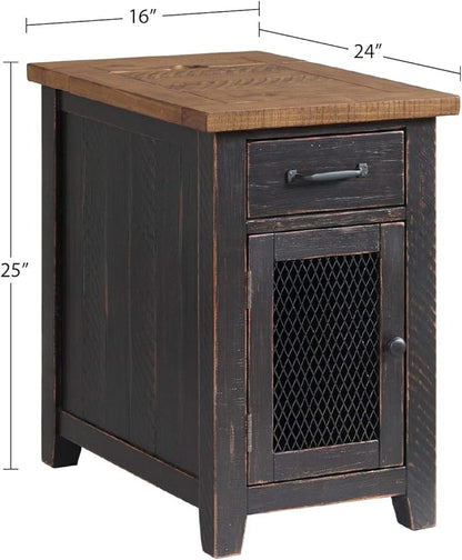Martin Svensson Home Chairside Table - Antique Black and Honey - Rustic Style - with One Drawer and Cabinet for Storage