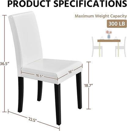 Yaheetech Dining Chairs Set of 4 PU Leather Upholstered Parsons Dining Chairs with Solid Wood Legs for Kitchen/Living Room/Restaurant, Modern Style, White