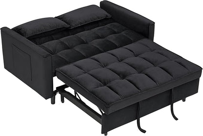 Ball & Cast 55" Convertible Sleeper Sofa Bed,Convertible Pull Out Couch with 2 Pillows,Adjustable Backrest & Side Pocket,Loveseat Futon Sofa Bed for Living Room,Apartment,Velvet Fabric,Black