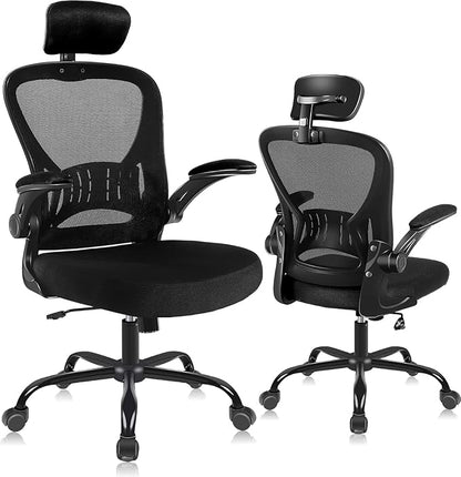 ralex-chair Ergonomic Office Chair with Adjustable Headrest & Lumbar Support, Desk Chair with Flip-Up Armrests, Comfortable for Home, Office, Conference Room