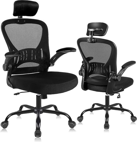 ralex-chair Ergonomic Office Chair with Adjustable Headrest & Lumbar Support, Desk Chair with Flip-Up Armrests, Comfortable for Home, Office, Conference Room