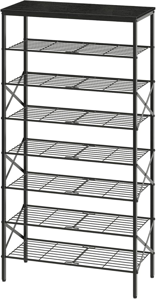 8 Tier Shoe Rack, Large Capacity Shoe Storage Organizer Holds 32 Pairs, Sturdy and Stable, for Entryway, Hallway, Closet, Dorm Room, Black SS08BB