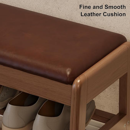 Shoe Rack Bench with Cushion, 2 Tiers Shoe Bench with Flip-Top Storage,Wood Shoe Rack for Entryway,Hallway（Walnut,39.3"）