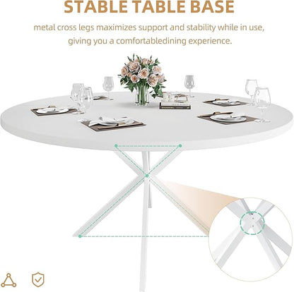 47.24" Round Dining Table, Modern Dining Room Table for 4-6 Person, Wood Round Kitchen Table with Metal Legs, Round Coffee Table for Home Dining Room Living Room (White)