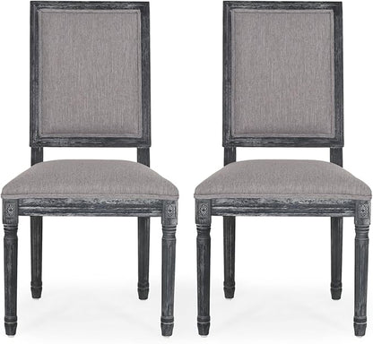 Merax Upholstered Solid Wood Dining Chairs Set of 2, French Country Style Accent Side Seating Furniture for Kitchen, Living Room, Cushioned Back, Grey