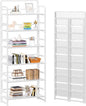 4NM No-Assembly 6 Tiers Folding Bookshelf Storage Shelves Vintage Bookcase Standing Racks Study Organizer Home Office (All White)