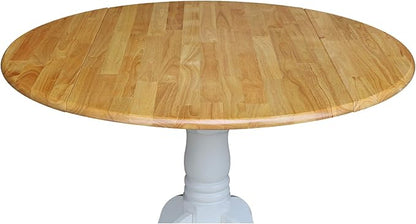 42" Round Dual Drop Leaf Pedestal Dining Table, Solid Wood, Easy Assembly, 20mm Top Thickness, Kitchen/Dining Room, Includes Two 9" Drop Leaves, Durable Parawood Construction, Unfinished