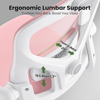 Ergonomic Office Chair, Comfy Home Office Chair High Back Computer Chair with Headrest, Adjustable Back Support, Flip-Up Arms, 90-120° Tilt and Wide Cushion, Up to 300lbs, Pink+White