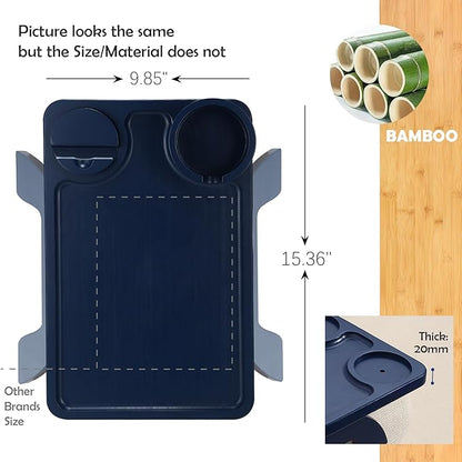 Nnewvante Couch Cup Holder,3 in 1 Large 15.36""x9.85"" Bamboo Sofa Arm Clip on Tray Table with 360°Rotated Phone/Drink Holer, Navy Blue, CAT39252