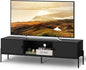 WLIVE Modern TV Stand for 65 Inch TV, Mid Century Entainment Center with Storage, TV Console with Open Shelf and 2 Cabinets for Bedroom and Living Room, TV Cabinet with Metal Legs, Black