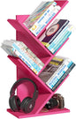 5 Tier Tree Book Shelf, Small Desktop Bookshelf with Storage Organizer, Wood Bookcase, Desk Display Bookshelves, Floor Standing Organizer Bookcases for Living Room,Bedroom,Office-Pink