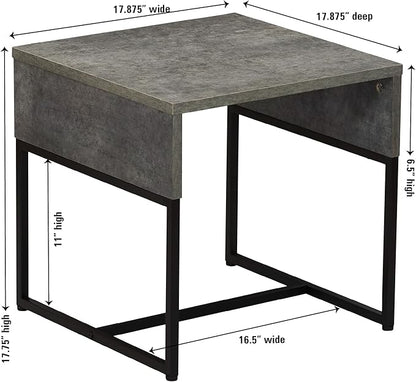 Household Essentials Wrap Square Side End Table Rustic Slate Concrete and Black Metal