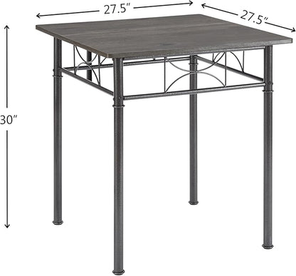 JOIN IRON 3-Piece Metal and Wood Indoor Modern Square Dining Table Furniture Set for Kitchen, Dining Room, Dinette, Breakfast Nook w/ 2Chairs - Gray