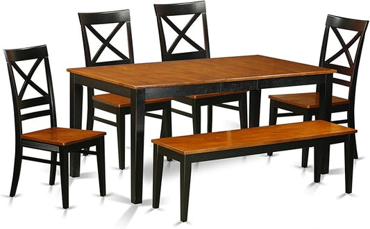 East West Furniture NIQU6-BCH-W 6 Piece Dining Room Table Set Contains a Rectangle Kitchen Table with Butterfly Leaf and 4 Dining Chairs with a Bench, 36x66 Inch, Black & Cherry