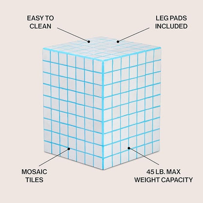 JONATHAN Y END2000E Callista 18" Modern Bohemian Ceramic Tiled Rectangle End Table, Side Table, Accent Table for Living Room, Bedroom, White/Neon Blue