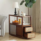 Rattan Nightstand Side Table with Storage, Bamboo Nightstand Bedside Table, Glass Mid Century Modern End Tables for Small Spaces, Living Room, Bedroom，Walnut