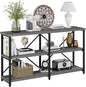 BON AUGURE 55 Inch Console Tables for Entryway, Industrial Sofa Tables for Living Room, 3 Tier Behind Couch Table, Foyer Table for Entry Way (Dark Grey Oak)