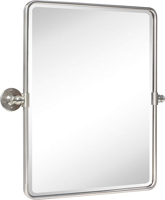 TEHOME 20 x 24 inch Farmhouse Nickel Metal Framed Pivot Rectangle Bathroom Mirror Rounded Rectangluar Tilting Beveled Vanity Mirrors for Wall