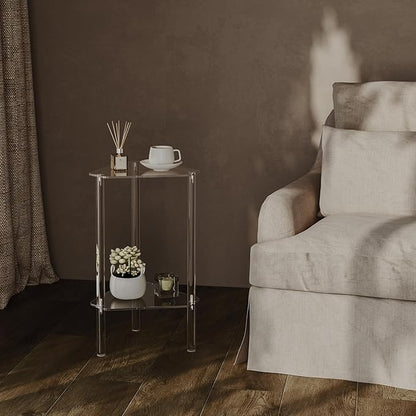 HMYHUM Clear Acrylic Triangle End Table, Corner Side Table for Small Spaces, Small Accent Table for Living Room, Bedroom and Balcony, Easy Assembly