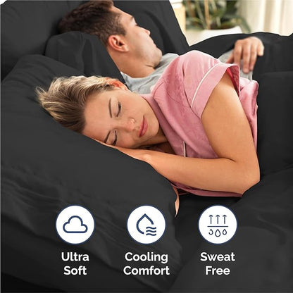 King Size 4 Piece Sheet Set - Comfy Breathable & Cooling Bed Sheets Set - Hotel Luxury Bedding for Women, Men, Kids, Teens, Boys & Girls - Deep Pockets, Ultra-Soft and Wrinkle Free - Oeko-Tex - Black