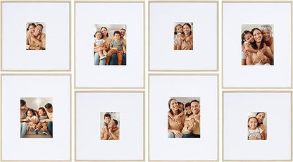 Camden Reed Arcadia 8 Piece Oversized Gallery Wall Frame, 16x20 and 16x16 Inch Matted Frames for Featuring 8x10 and 5x7 Inch Photographs or Art Prints, Natural Finish