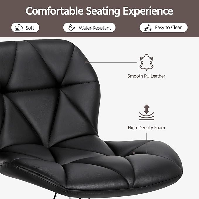 Yaheetech Bar Stools Set of 2, Modern Adjustable Kitchen Island Chairs, Black PU Leather Swivel Counter Stools for Bar, Kitchen Counter, Black