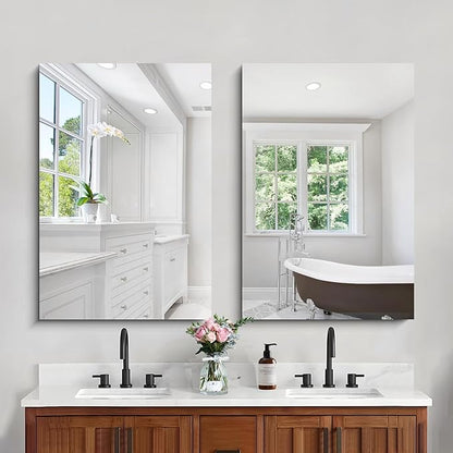 Frameless Mirror, 24x36 Inch Bathroom Mirror for Wall, Rectangle Bathroom Vanity Mirrors with Polished Edge, Hangs Horizontally or Vertically for Bathroom, Bedroom and Living Room