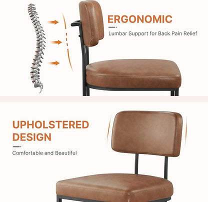 Dining Chairs Set of 4, Upholstered Modern Kitchen Chairs with Ergonomic Backrest, Faux Leather Cushion Seat & Metal Legs for Living Room, Restaurant, and Café, Brown, 2 Boxs
