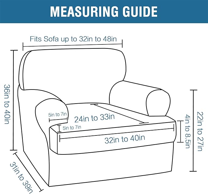 H.VERSAILTEX Sofa Cover 2 Piece T Cushion Armchair Slipcovers Thick Velvet Couch Cover Furniture Protector Stretch T Cushion Sofa Covers for 1 Cushion Couch with 1 Individual T Cushion Covers, Grey