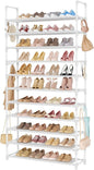 11 Tiers Tall Shoe Rack Holds 55 Pairs of Shoes with 18pcs Hooks Sturdy Wide Shoe Organizer Storage Free Standing Metal Shoe Shelf for Closet, Entryway White