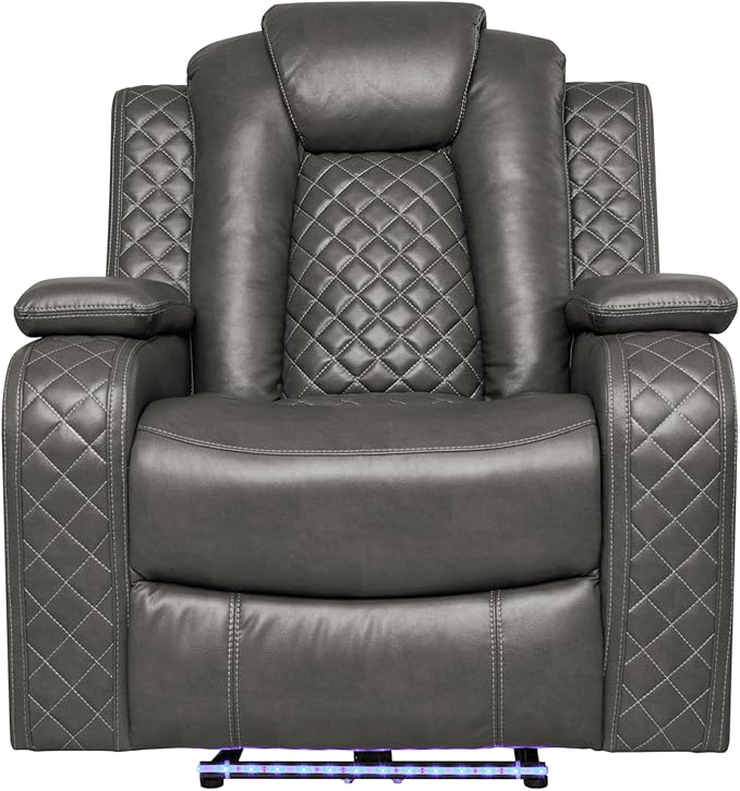 Ball & Cast Power Recliner Sofa Set Leather Reclining Sofa Set Living Room Furniture Set 3PCS Recliner Couch Loveseat & Chair Sets with Wireless Charging,Bluetooth Speaker,Cup Holders for Home Theater