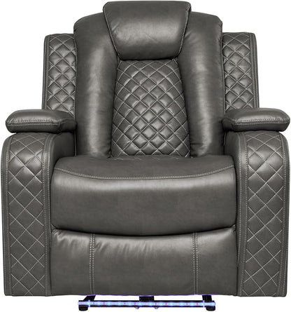 Ball & Cast Power Recliner Sofa Set Leather Reclining Sofa Set Living Room Furniture Set 3PCS Recliner Couch Loveseat & Chair Sets with Wireless Charging,Bluetooth Speaker,Cup Holders for Home Theater