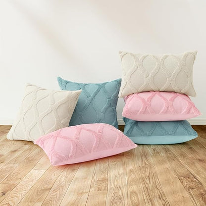 decorUhome Throw Pillow Covers 22x22 Inch Set of 2, Soft Plush Faux Fur Wool Light Pink Couch Pillow Covers, Decorative Neutral Pillow Cases for Bed Sofa Living Room Home Decor