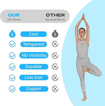 Hasipu 2Pcs 63''x28'' Home Gym Mirror Large Full Length Wall Mounted Full Body Mirror for Yoga Dance Fitness Exercise Studio Bedroom Garage, Frameless Tempered Glass Workout Mirrors Walnut Rectangular