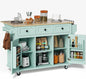 Rovibek Rolling Kitchen Island with Drawer, Kitchen Island Cart with Storage, Portabl Island for Kitchen with Large Storage Cabinet, Shelf and Drawer, 53 Inch Width, Green