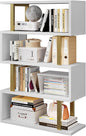 SORCEDAS Bookshelf Geometric Bookcase S Shaped Industrial Bookshelf Storage Display Stand Shelf for Living Room Bedroom and Office Room (White, 4 Tier)