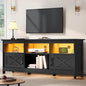 YITAHOME TV Stand for 65 Inch TVs, Entertainment Center with Storage Cabinets, Power Outlet & LED Light, Media TV Console with Barn Doors for Living Room, Black