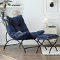 Welnow Accent Chair with Ottoman, Lounge Comfy Soft Leisure Metal Frame Reading Chair with Footrest, Upholstered Thick Cushion Seated Recliner Sofa for Living Room, Bedroom, Dorm, Navy
