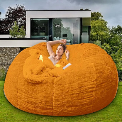 Bean Bag Chair for Adults Kids Without Filling Comfy Oversized Round Lazy Sofa Bean Bag Cover for Stuffed Animal Storage Bedroom Living Room Chairs, 6FT, Orange