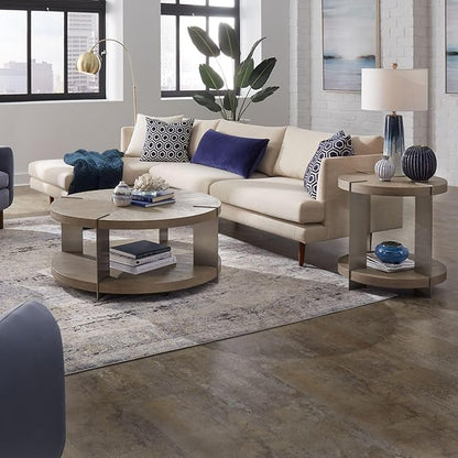 Liberty Furniture Harlow Living Room 3 Piece Set - Round Cocktail Table, 2 End Tables - Sandstone & Satin Nickel