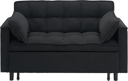 Ball & Cast 54" Convertible Sleeper Sofa Bed,Convertible Pull Out Couch with 2 Pillows,Adjustable Backrest & Side Pocket,Loveseat Futon Sofa Bed for Living Room,Apartment,Corduroy Fabric,Black