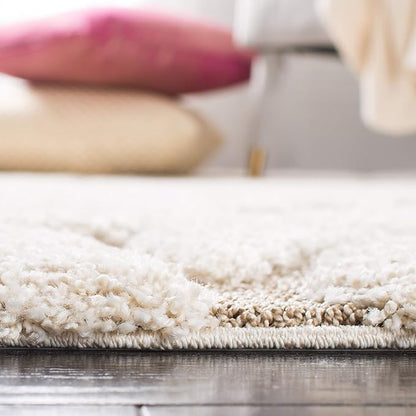 SAFAVIEH Florida Shag Collection Area Rug - 8' Square, Cream & Beige, Scroll Design, Non-Shedding & Easy Care, 1.2-inch Thick Ideal for High Traffic Areas in Living Room, Bedroom (SG455-1113)