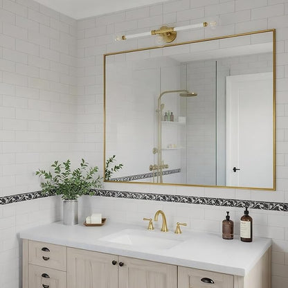 24x36 Inch Brass Bathroom Mirror for Wall, Aluminum Frame Rectangle Rectangular Vanity Mirror, Modern Large for Bedroom, Living Room, Horizontal or Vertical