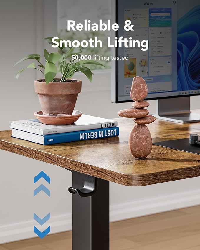 HUANUO 55" x 24" Electric Standing Desk Adjustable Height, 4 Memory Height Settings, Headphone Hook, Cable Manager, Sit Stand Up Desk for Home Office & Computer Workstation, Vintage Brown