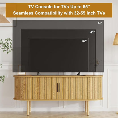 GarveeHome 47.2" TV Stand, Modern TV Console Table with Storage Compartment and Sliding Door, Gaming Entertainment Center with Cabinet for Living Room, Bedroom, Office, Oak