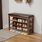 Shoe Bench with Leather Cushion, 3 Tiers Shoe Storage Bench Height Adjustable, Walnut Wood Entryway Bench for Hallway, Mudroom