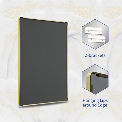 WEER Gold Bathroom Mirror, 72X36 Inch Brushed Gold Metal Frame Mirror, Rounded Rectangle Gold Bathroom Vanity Mirror for Wall, Tempered Glass, Anti-Rust, Hangs Horizontally or Vertically