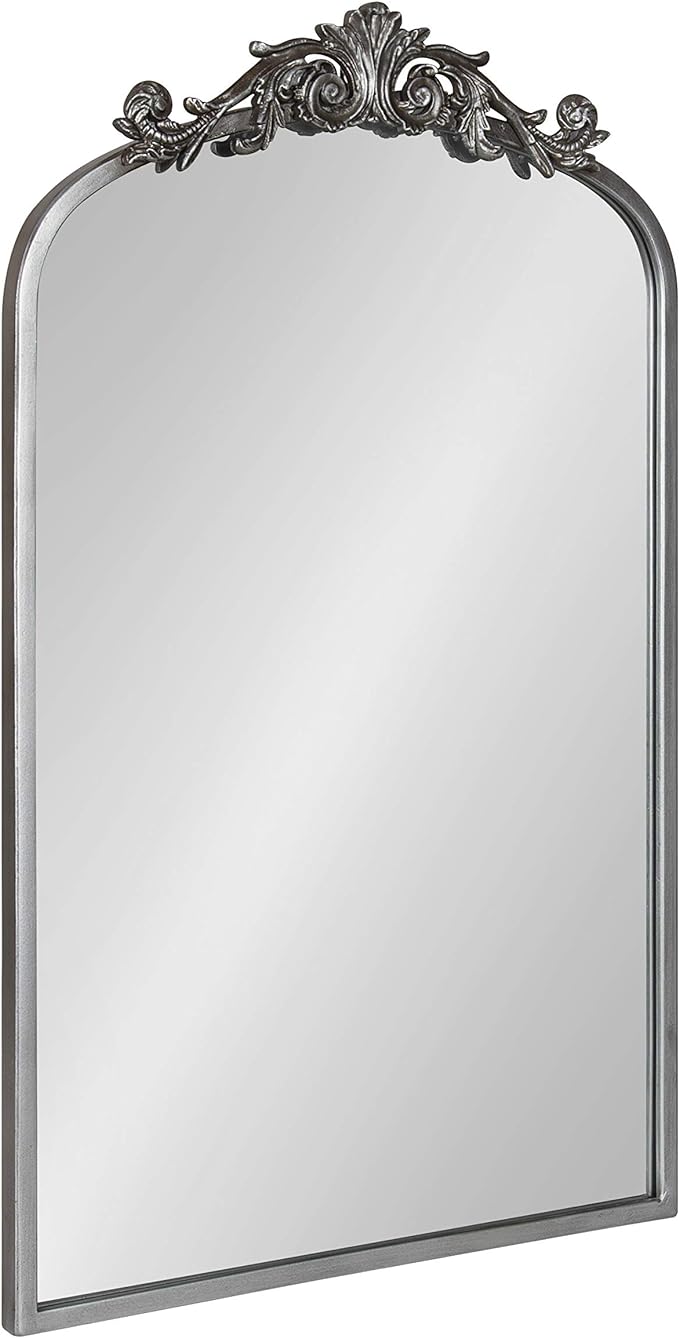 Kate and Laurel Arendahl Traditional Ornate Wall Mirror, 19 x 31, Antique Silver, Decorative Mirror with Baroque Inspired Detailing